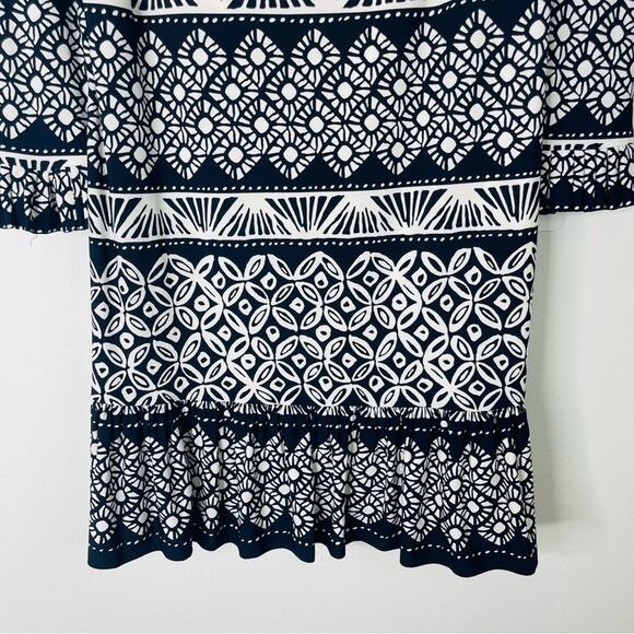 Eliza J blue white abstract preppy ruffle coastal office stretchy dress 6 - Picture 3 of 7